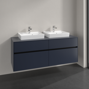 Villeroy and Boch Collaro vanity unit C076B0VQ 140x54.8x50cm, for 2 washbasins, LED lighting 10.4 W, marine blue