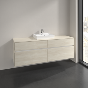 Villeroy et Boch Collaro meuble sous-vasque C077B0AA 160x54,8x50cm, vasque au milieu, éclairage LED 12W, chêne blanc
