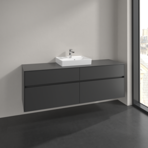 Villeroy et Boch Collaro meuble sous-vasque C077B0VR 160x54,8x50cm, vasque au milieu, éclairage LED 12W, graphite