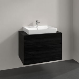 Villeroy et Boch Collaro meuble sous-vasque C080B0AB 80x54,8x50cm, vasque au milieu, éclairage LED 5,7 W, chêne noir