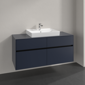 Villeroy et Boch Collaro meuble sous-vasque C081B0VQ 120x54,8x50cm, vasque au milieu, éclairage LED 8,8 W, bleu marine