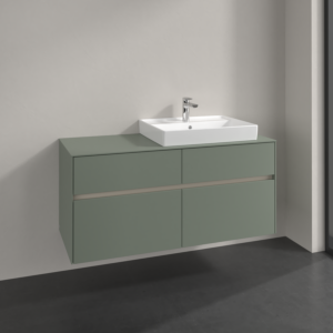 Villeroy and Boch Collaro vanity unit C086B0AF 140x54.8x50cm, washbasin right, LED lighting 10.4W, soft green
