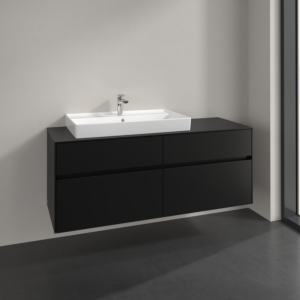 Villeroy and Boch Collaro vanity unit C089B0VL 140x54.8x50cm, washbasin left, LED lighting 10.4W, volcano black