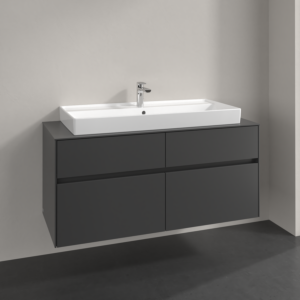 Villeroy und Boch Collaro Waschtischunterschrank C092B0VR 140x54,8x50cm, Waschtisch mittig, LED-Beleuchtung 10,4 W, graphite
