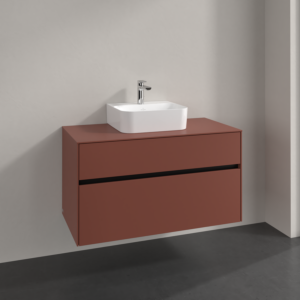 V&B Waschtischunterschrank Collaro 100x54,8x50cm, Waschtisch mittig, LED-Beleuchtung 7,3 W, wine red