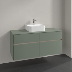 Villeroy and Boch Collaro vanity unit C097B0AF 120x54.8x50cm, washbasin in the middle, LED lighting 8.8 W, soft green
