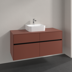 Villeroy and Boch Collaro vanity unit C097B0AH 120x54.8x50cm, washbasin in the middle, LED lighting 8.8 W, wine red