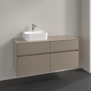 Meuble sous-vasque Villeroy et Boch Collaro C098B0VM 120x54,8x50cm, vasque à gauche, éclairage LED 8,8 W, taupe