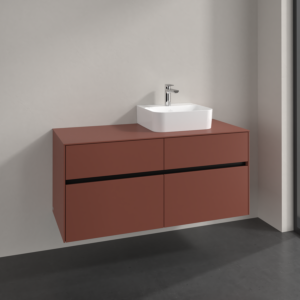 Villeroy und Boch Collaro Waschtischunterschrank C099B0AH 120x54,8x50cm, Waschtisch rechts, LED-Beleuchtung 8,8 W, wine red
