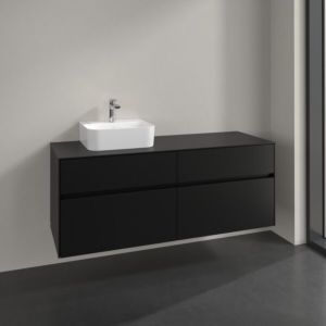 Meuble sous-vasque Villeroy et Boch Collaro C101B0VL 140x54,8x50cm, vasque à gauche, éclairage LED 10,4W, noir volcan