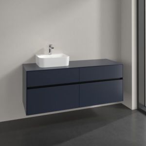 Meuble sous-vasque Villeroy et Boch Collaro C101B0VQ 140x54,8x50cm, vasque à gauche, éclairage LED 10,4W, bleu marine