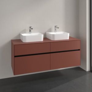 Villeroy and Boch Collaro vanity unit C103B0AH 140x54.8x50cm, for 2 washbasins, LED lighting 10.4 W, wine red
