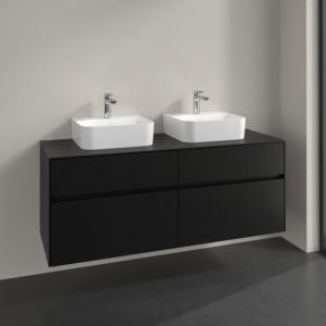 Villeroy und Boch Collaro Waschtischunterschrank C103B0VL 140x54,8x50cm, für 2 Waschtische, LED-Beleuchtung 10,4 W, volcano black