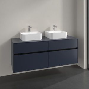 Meuble sous-vasque Villeroy et Boch Collaro C103B0VQ 140x54,8x50cm, pour 2 vasques, éclairage LED 10,4 W, bleu marine