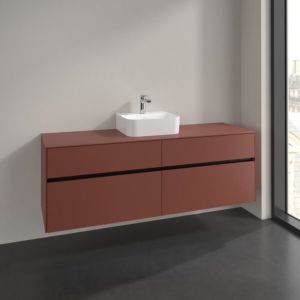 Villeroy und Boch Collaro Waschtischunterschrank C104B0AH 160x54,8x50cm, Waschtisch mittig, LED-Beleuchtung 12W, wine red