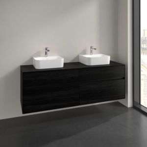 Villeroy und Boch Collaro Waschtischunterschrank C107B0AB 160x54,8x50cm, für 2 Waschtische, LED-Beleuchtung 12W, black oak