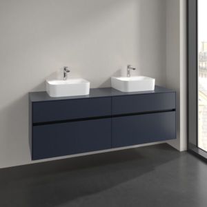 Meuble sous vasque Villeroy et Boch Collaro C107B0VQ 160x54,8x50cm, pour 2 vasques, éclairage LED 12W, bleu marine