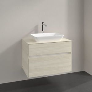 Villeroy und Boch Collaro Waschtischunterschrank C108B0AA 80x54,8x50cm, Waschtisch mittig, LED-Beleuchtung 5,7 W, white oak