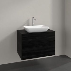 Meuble sous-vasque Villeroy et Boch Collaro C108B0AB 80x54,8x50cm, vasque centrale, éclairage LED 5,7W, chêne noir