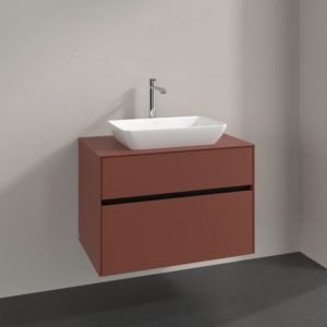 Villeroy and Boch Collaro vanity unit C108B0AH 80x54.8x50cm, center washbasin, 5.7W LED lighting, wine red