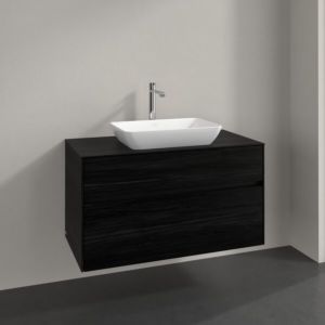 Villeroy und Boch Collaro Waschtischunterschrank C109B0AB 100x54,8x50cm, Waschtisch mittig, LED-Beleuchtung 7,3 W, black oak