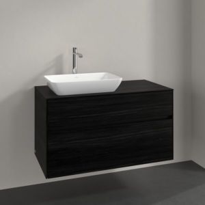 Villeroy und Boch Collaro Waschtischunterschrank C110B0AB 100x54,8x50cm, Waschtisch links, LED-Beleuchtung 7,3 W, black oak