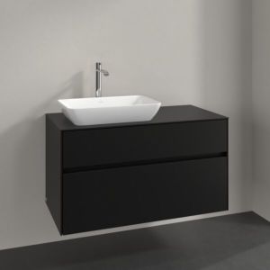 Villeroy und Boch Collaro Waschtischunterschrank C110B0VL 100x54,8x50cm, Waschtisch links, LED-Beleuchtung 7,3 W, volcano black