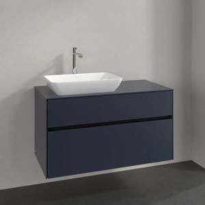 Meuble sous-vasque Villeroy et Boch Collaro C110B0VQ 100x54,8x50cm, vasque à gauche, éclairage LED 7,3W, bleu marine