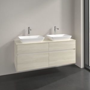 Meuble sous-vasque Villeroy et Boch Collaro C119B0AA 140x54,8x50cm, pour 2 vasques, éclairage LED 10,4W, chêne blanc