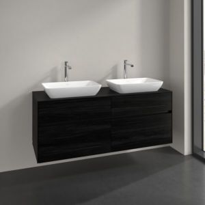 Villeroy und Boch Collaro Waschtischunterschrank C119B0AB 140x54,8x50cm, für 2 Waschtische, LED-Beleuchtung 10,4 W, black oak