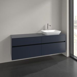 Meuble sous-vasque Villeroy et Boch Collaro C122B0VQ 160x54,8x50cm, vasque à droite, éclairage LED 12W, bleu marine