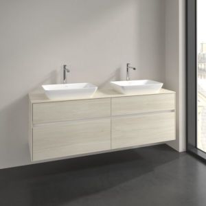 Meuble sous-vasque Villeroy et Boch Collaro C123B0AA 160x54,8x50cm, pour 2 vasques, éclairage LED 12W, chêne blanc