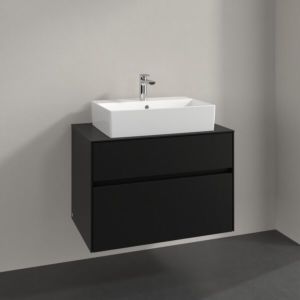 Meuble sous-vasque Villeroy et Boch Collaro C12400VL 80x54,8x50cm, vasque centrale, noir volcan
