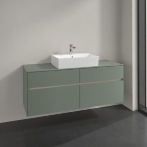 Villeroy and Boch Collaro vanity unit C131B0AF 140x54.8x50cm, for center washbasin, LED lighting 10.4W, soft green