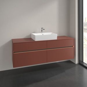 Villeroy und Boch Collaro Waschtischunterschrank C134B0AH 160x54,8x50cm, Waschtisch mittig, LED-Beleuchtung 12W, wine red