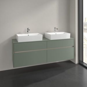 Meuble sous-vasque Villeroy et Boch Collaro C137B0AF 160x54,8x50cm, pour 2 vasques, éclairage LED 12W, vert tendre