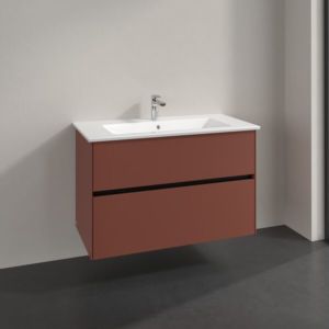 Villeroy und Boch Collaro Waschtischunterschrank C145B0AH 96,1x61x48cm, Waschbecken mittig, LED-Beleuchtung 7W, wine red