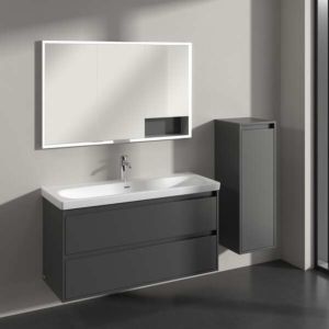 Villeroy and Boch Skyla side cabinet C80201VR 1 door, 1 drawer, 350 x 1000 x 349 mm, Graphite / Graphite