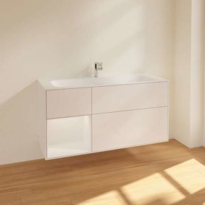 Villeroy and Boch Finion vanity unit F060GFGF with lighting, 3 drawers, 1196 x 591 x 498 mm, Glossy White Lacquer / Glossy White Lacquer