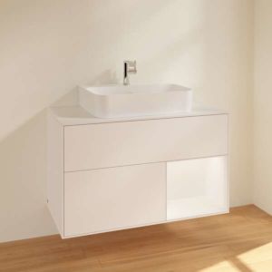 Villeroy et Boch Finion Villeroy et Boch F121MTMT 100cm, plaque de recouvrement blanc mat, étagère à droite laqué blanc mat, laqué blanc mat
