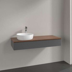 Meuble vasque Villeroy &amp; Boch Antao K11112GK 120 x 19 x 50 cm, plan vasque couleur noyer chaud, laque anthracite mate
