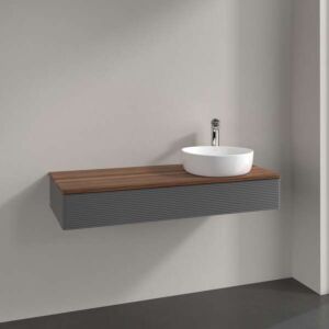 Villeroy und Boch Antao Waschtisch-Unterschrank K12152GK 120x19x50cm, Hahnloch, Waschbeckenplattenfarbe warm walnut, anthracite matt lacquer