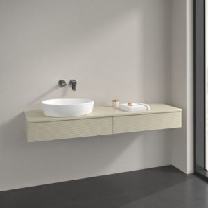 Villeroy and Boch Antao vanity unit K15150HJ 160x19x50cm, tap hole, washbasin top color lacquer, silk grey matt lacquer
