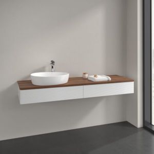 Villeroy und Boch Antao Waschtisch-Unterschrank K15152GF 160x19x50cm, Hahnlochbohrung, Waschbeckenplattenfarbe warm walnut, glossy white lacquer