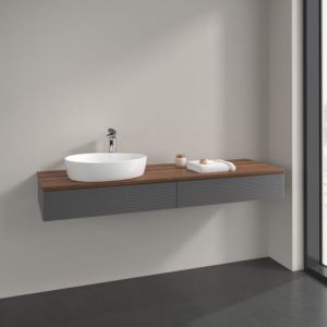 Meuble sous-vasque Villeroy et Boch Antao K15152GK 160x19x50cm, trou pour robinetterie, plan de toilette couleur noyer chaud, laqué mat anthracite