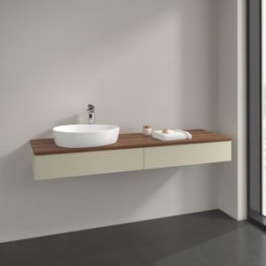 Villeroy und Boch Antao Waschtisch-Unterschrank K15152HJ 160x19x50cm, Hahnlochbohrung, Waschbeckenplattenfarbe warm walnut, silk grey matt lacquer