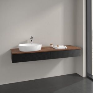 Villeroy and Boch Antao vanity unit K15152PD 160x19x50cm, tap hole, washbasin top color warm walnut, black matt lacquer
