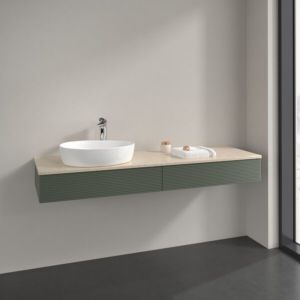 Villeroy and Boch Antao vanity unit K15153HL 160x19x50cm, tap hole, washbasin top color botticino, leaf green matt lacquer