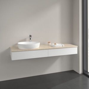 Villeroy and Boch Antao vanity unit K15153MT 160x19x50cm, tap hole, washbasin top color botticino, white matt lacquer