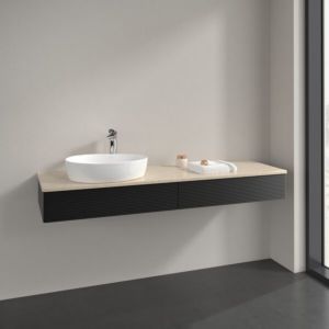 Villeroy und Boch Antao Waschtisch-Unterschrank K15153PD 160x19x50cm, Hahnlochbohrung, Waschbeckenplattenfarbe botticino, black matt lacquer